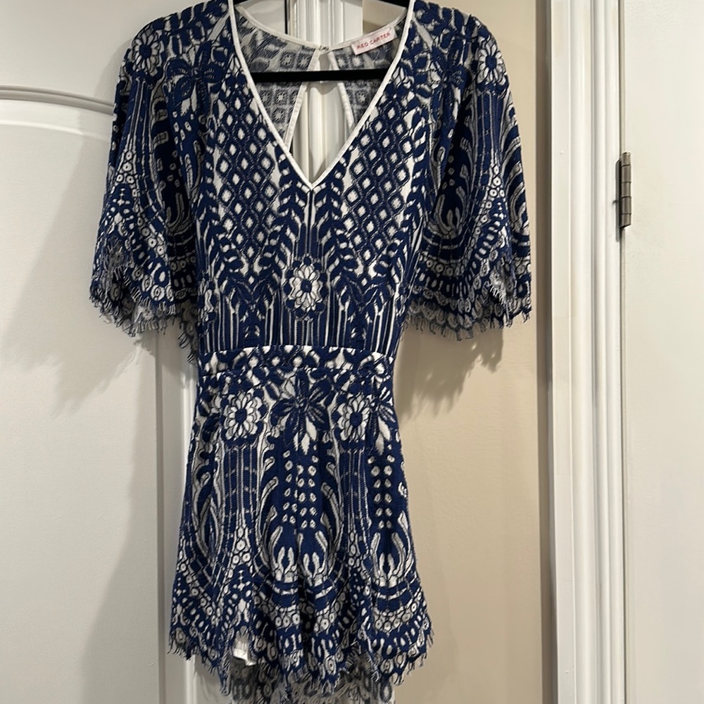 Red Carter blue and white lace floral romper